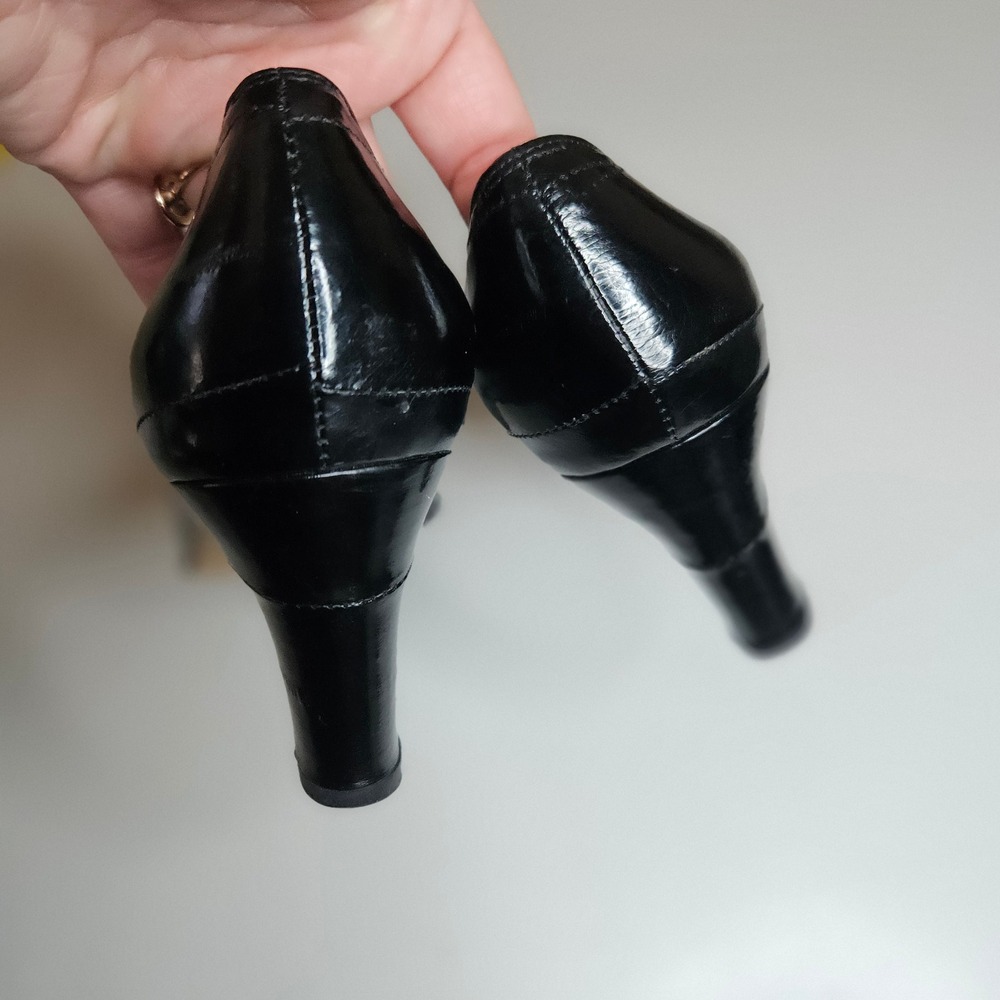 Vaneli Black Leather Pointed Toe Kitten Heel Pumps Womens Size 6M Vero Cuoio - Picture 5 of 16